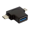 USB 3.0 Female to Micro-USB 5 Pin Male and Type C (USB C) Male Adapter Conn