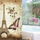 Retro Eiffel Tower & Butterfly Shower Curtain Bathroom Waterproof Fabric