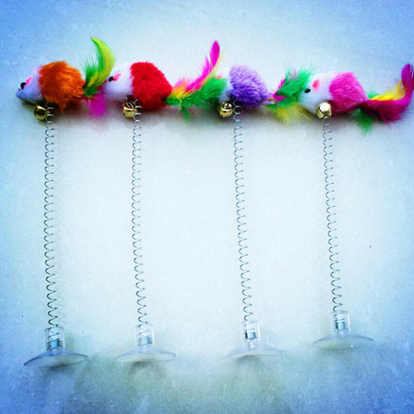 Funny Cat Toys Multicolored Sucker with Spring Plush Mouse Pet Supplies Gift