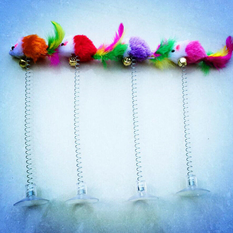 Funny Cat Toys Multicolored Sucker with Spring Plush Mouse Pet Supplies Gift