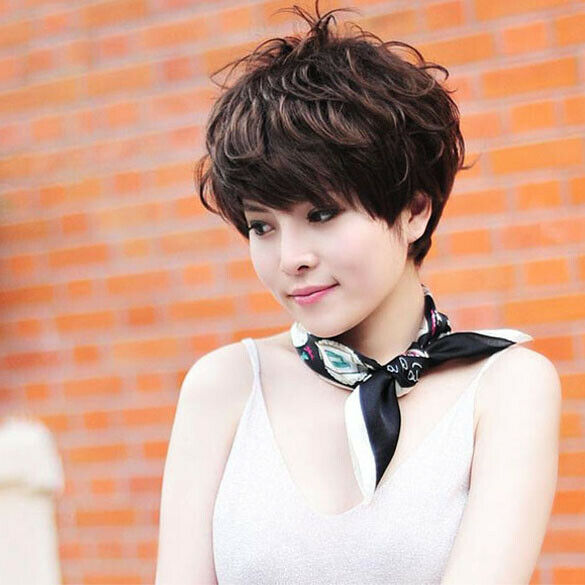 Women Hair Wig New Stylish Short Fluffy Short Curly Dark Brown Lady Full Wi