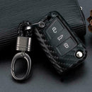 Carbon Fiber Flip Car Key Fob Chain Cover Case For VW Skoda Karoq Octavia J2X5