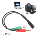 2 Pcs 3.5mm Stereo Jack 1 Female to 2 Male Headphone Microphone Audio Cable