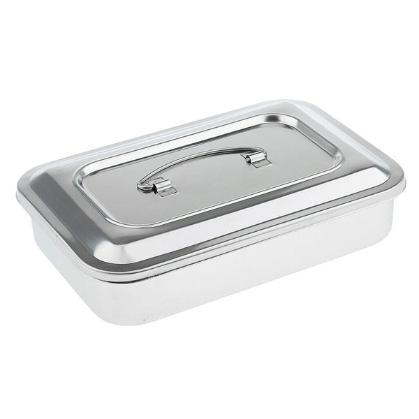 9'' Stainless Steel Instrument Tray & Lid Medical  Storage Box Case