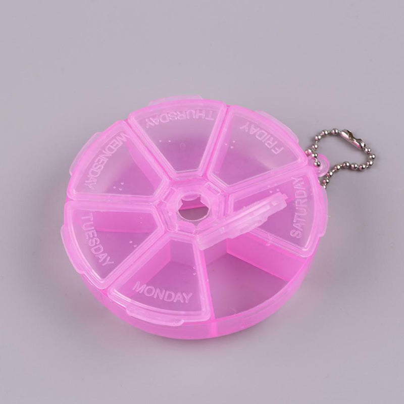 Portable 7 Day Weekly Round Drug Tablet Pill Box Medicine Splitters (Rose)