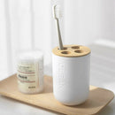 5Pcs Bamboo Bathroom Set Toilet Brush Holder Toothbrush Glass Cup Soap Disp
