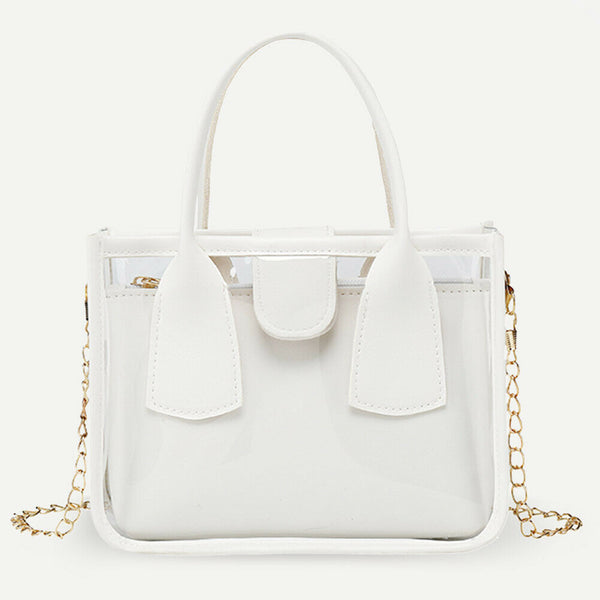 Transparent PVC Shoulder Handbag Jelly Chain Totes Composite Set (White)
