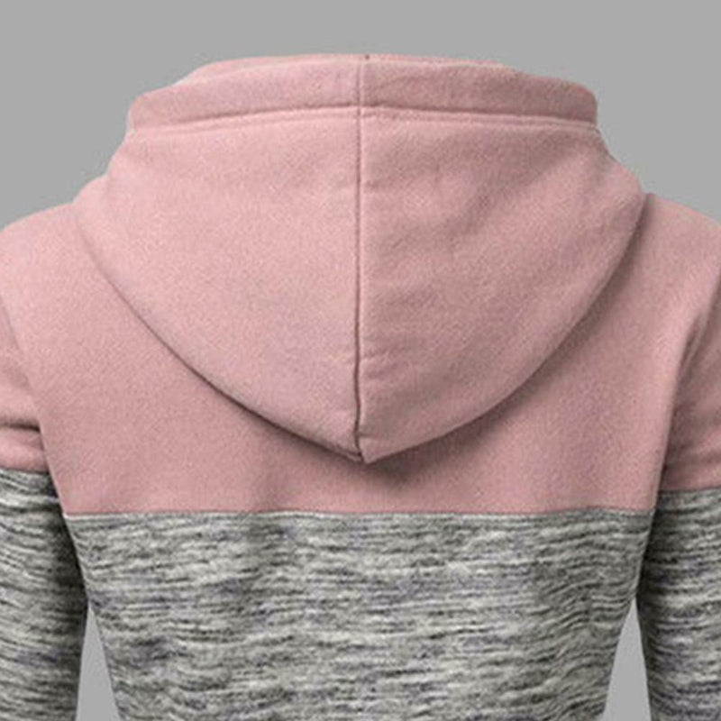 Stitching Women Long Sleeve Hit Color Autumn Leisure Hoodies (Pink M) A