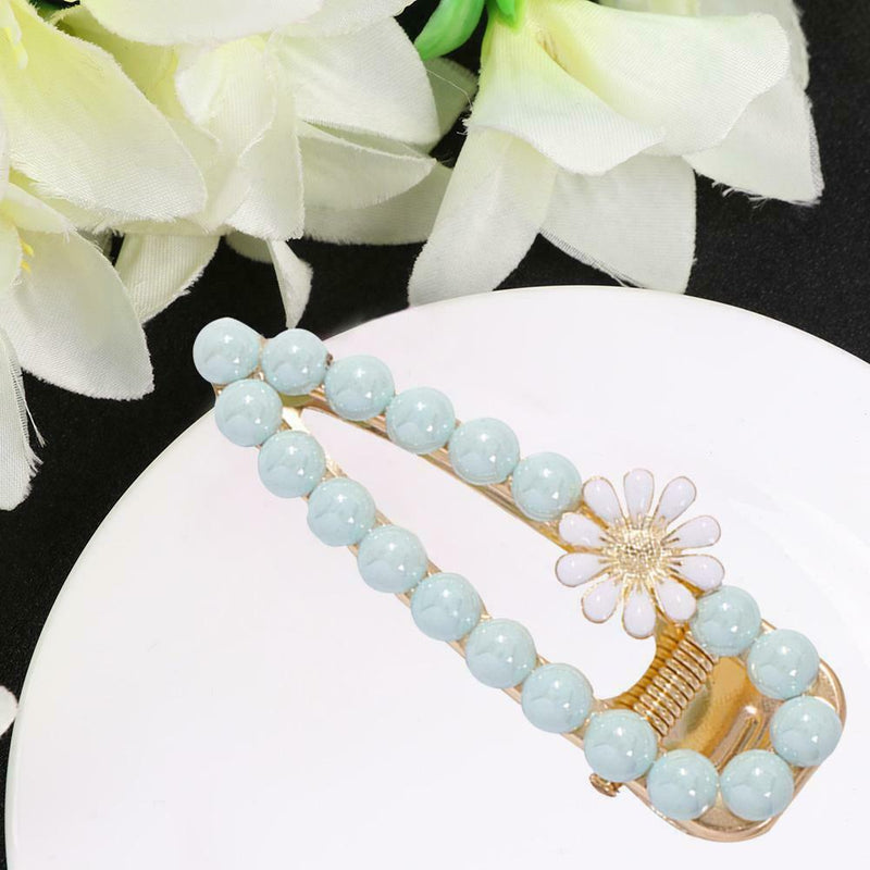 Korean Flower Beads Fringe Headwear Women Bang Duckbill Clip (Light Blue) A