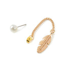 Fashion Korean Simulated Pearls Long Tassel Leaf Feather Dangle Earrings Jewelry