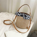 Straw Shoulder Messenger Handbags Women Crossbody Bucket Bags (Light Brown)