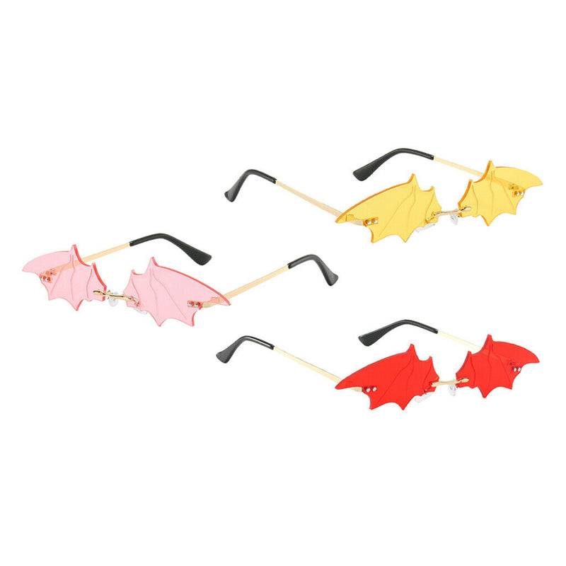 3Pcs Chic Bat Shaped Rimless Sunglasses UV400 Designer Sun Glasses Halloween