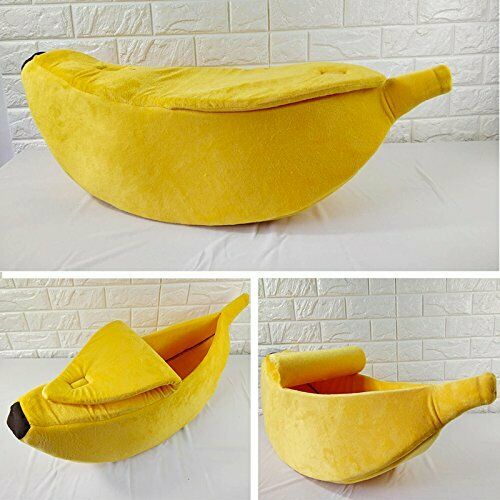 Cute Pet Dog Cat Bed Banana Shape Fluffy Warm Soft Plush Home Bed (S)