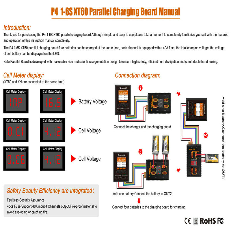 1-6S XT60 Battery Charger Parallel Charging Board Charging Balance Board 40A