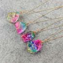 Rainbow Stone Natural Crystal Chakra Rock Chain Quartz Pendant Necklace Jewelry