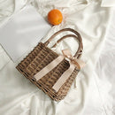 New Summer Fashion Woman Spliced Bow Brown Color Double Handles Light Porta