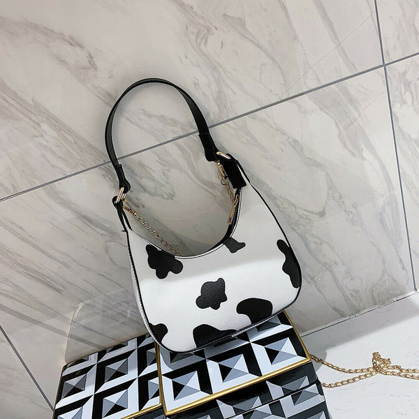 Fashion Cow Dots Shoulder Bag Women Leather Chain Hobos Totes Handbag (L)