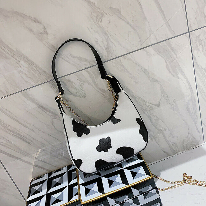 Fashion Cow Dots Shoulder Bag Women Leather Chain Hobos Totes Handbag (L)
