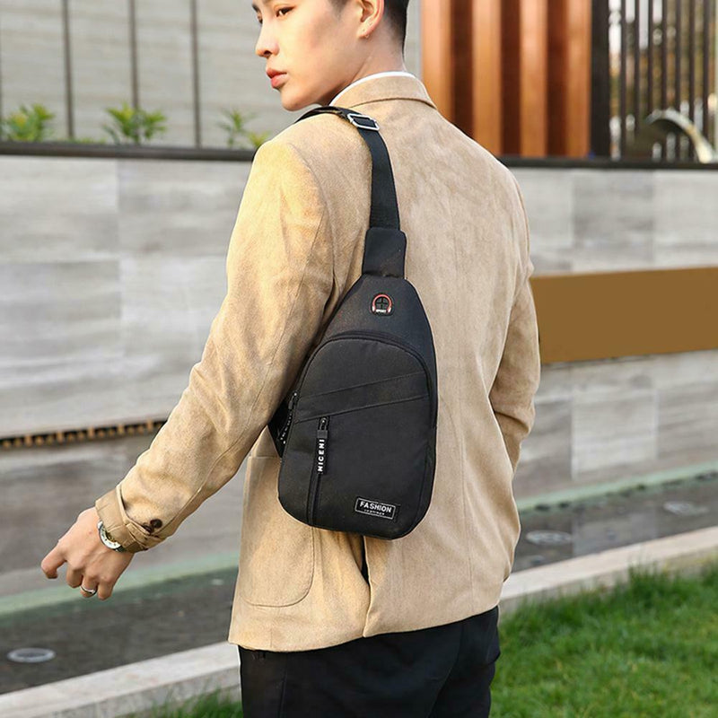 Casual Crossbody Chest Bags Oxford Men Shoulder Messenger Handbags (Black)