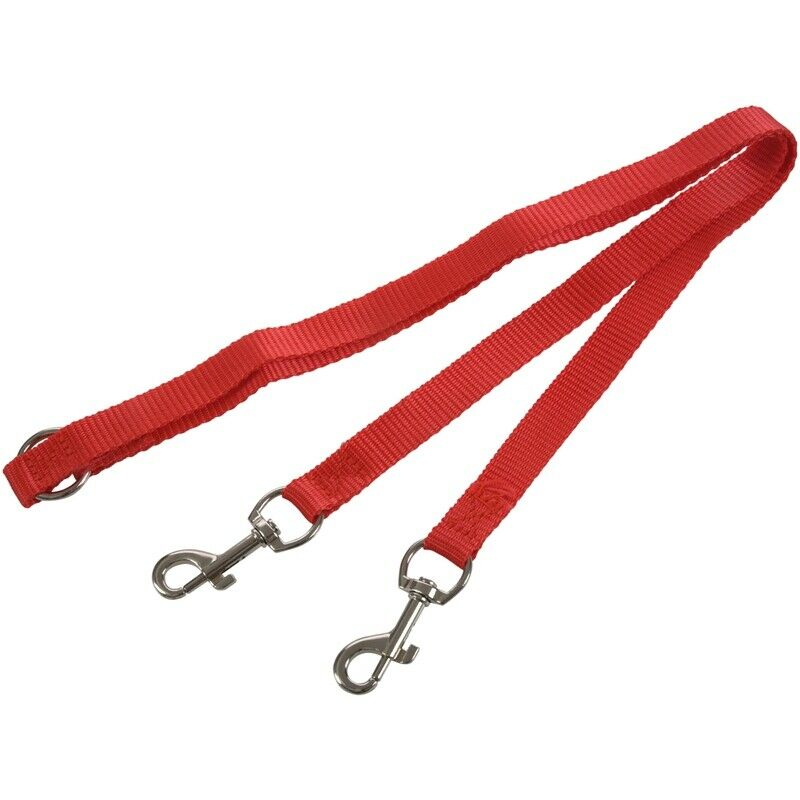 Red Nylon 15mm Width Walk Double Dog Two Lobster Clasp Way Pet Leash