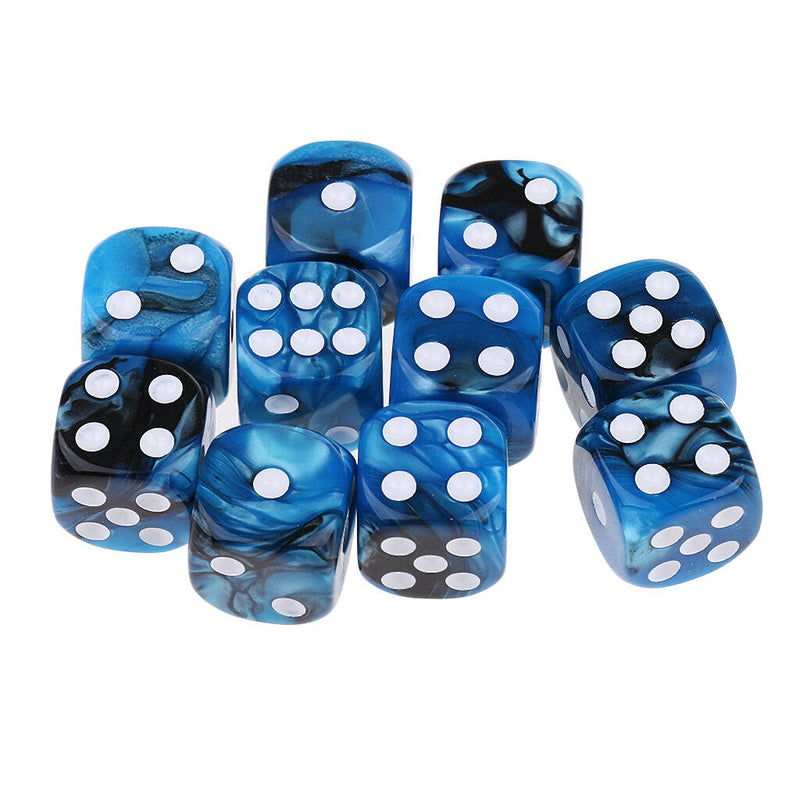10x Blue Black Dices D6 Six Sided 16mm D6 for MTG RPG Table Board Game Toys