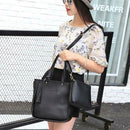 4pcs/set Litchi Leather Tassel Women Tote Shoulder Handbag Card Bags (Black