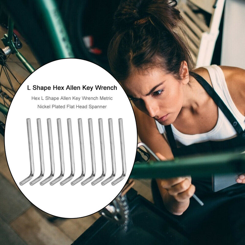 Hex L Shape Allen Key Wrench Metric Nickel Plated Flat Head Spanner (10pcs)