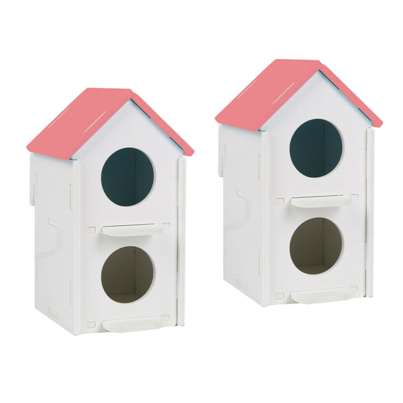 2x Pet Wood Breeding Nesting Bird Cage Box Nest House Hut for Parrot Birds Pink