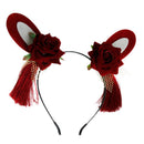 Wine Red Headband Christmas Hair Accessories Rabbit Ears Rose Dance Show Ha