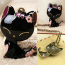 Retro Jewelry Black Drip Paint Smile Cat Pendant Necklace Long Necklace ~ï¼ˆ