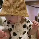 Handmade Summer Baby Straw Hat Girls Lace Windproof Cord Beach Sun Hat Wide