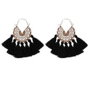 Boho Tassel Dangle Earrings Women Ethnic Fringe Ear Drop Jewelry (Black) A