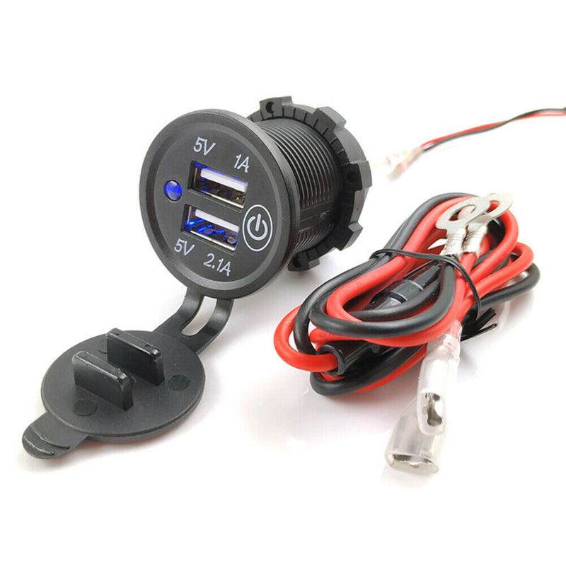 3.1A Waterproof USB Charger Socket Touch Switch Power Outlet for Car Motorcycle