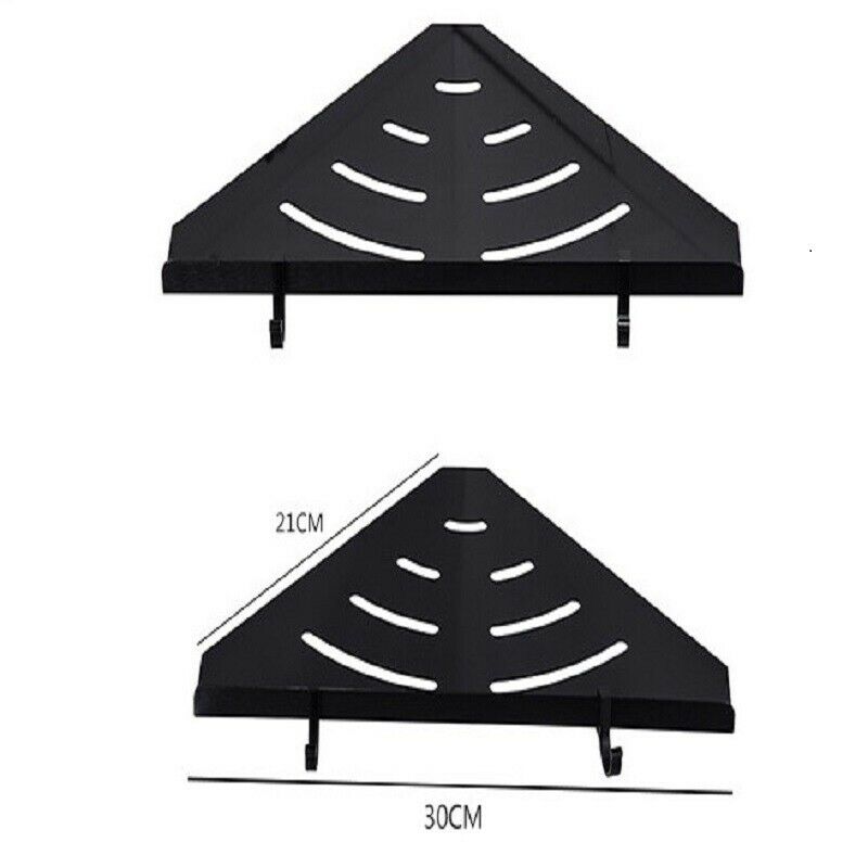 Wall Mounted Matt Black 2 Tier Shower Caddy Bathroom Corner Shelf Rack Show D6T8