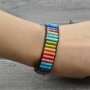 Chakra Bracelet Jewelry Handmade Color Natural Stone Tube Beads Leather Wra N1G4