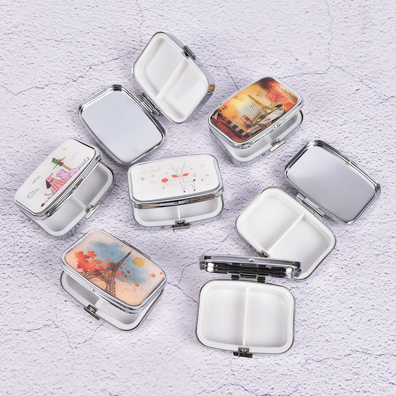 Square Metal Folding pill case Medicine Organizer Pill Box Storage Container Nw