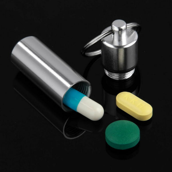 5PC Keychain Medicine Drug Holder Waterproof Case Bottle Aluminum Pill Container