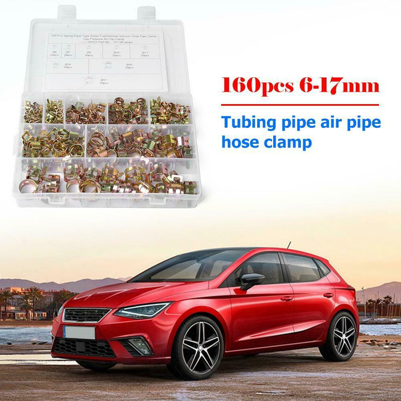160pcs 6-17mm Spring Clips Vacuum Hose Fuel Line Water Pipe Air Tube Clamps