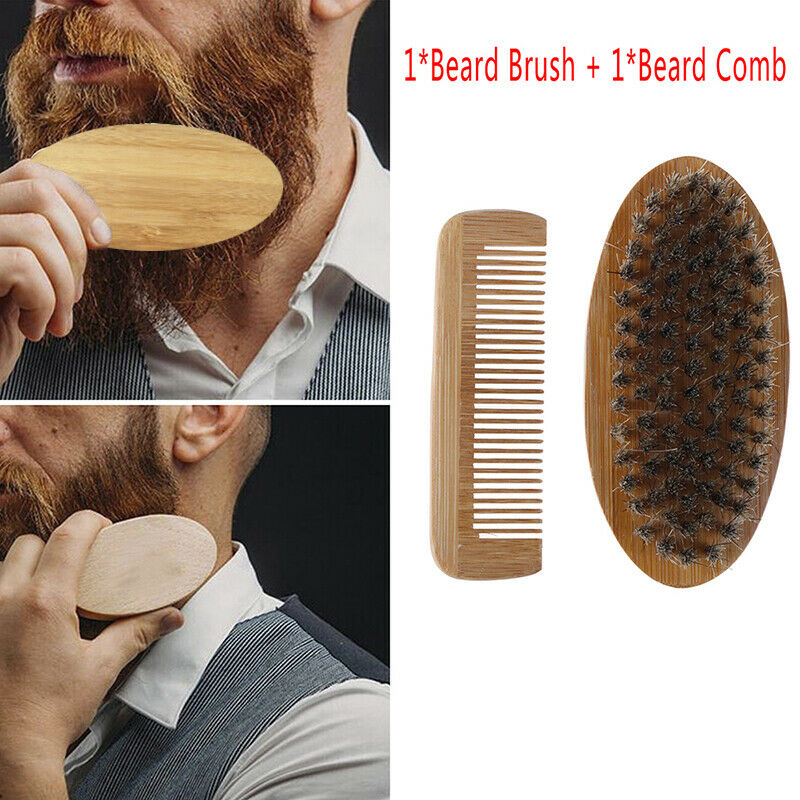 Mustache Care Wood Beard Comb Facial Shaving Boar Bristle Brush Beard Groomin 3C