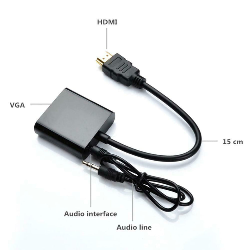 HDMI to VGA Port Male to Famale 1080P Converter Adapter w/3.5mm Audio Cable