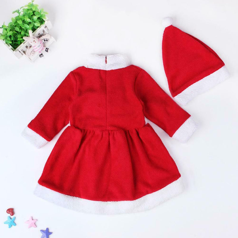2pcs Christmas Dresses Set Girls Baby Cute Warm Costume Hat (6-12M)
