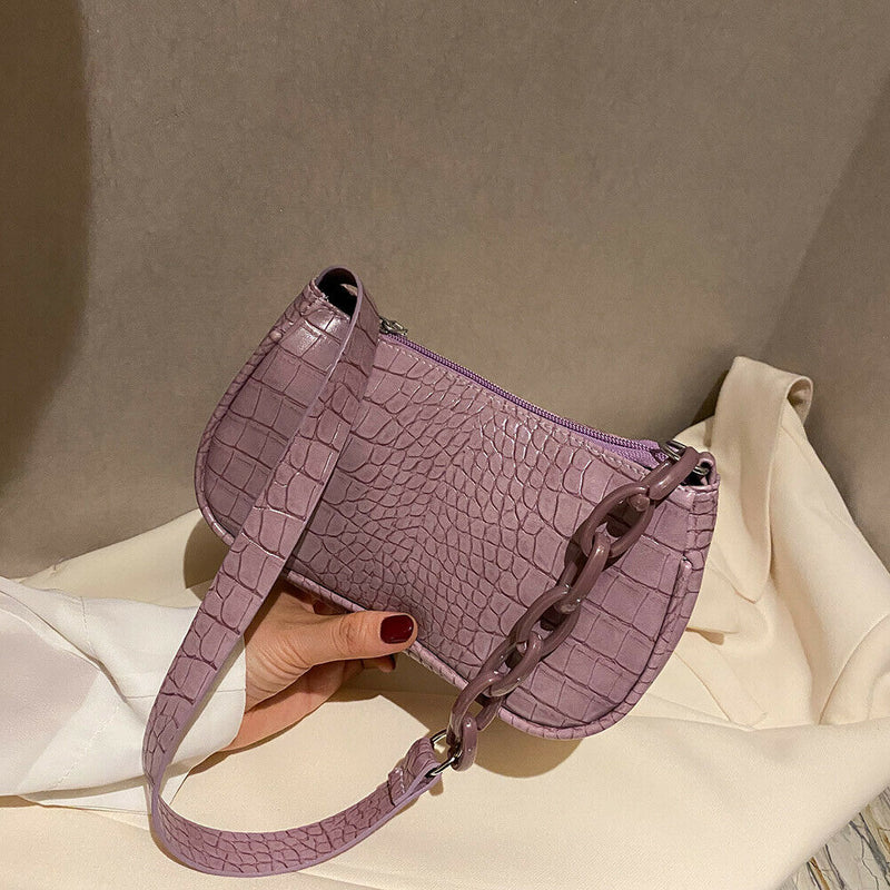 Retro Alligator PU Women Handbag Tote Street Underarm Shoulder Bag (Purple)