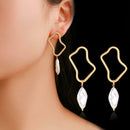 Pearls Dangle Ear Stud Women Geometric Hollowed Drop Earrings Alloy Jewelry