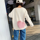 Heart Shape Messenger Bag Women Girl Plush Chain Shoulder Handbag (Bean)