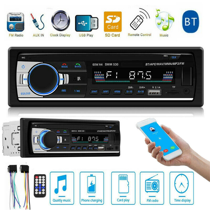 1 DIN Car Radio Bluetooth Handsfree Stereo AUX FM TF Audio MP3 Player Head Unit