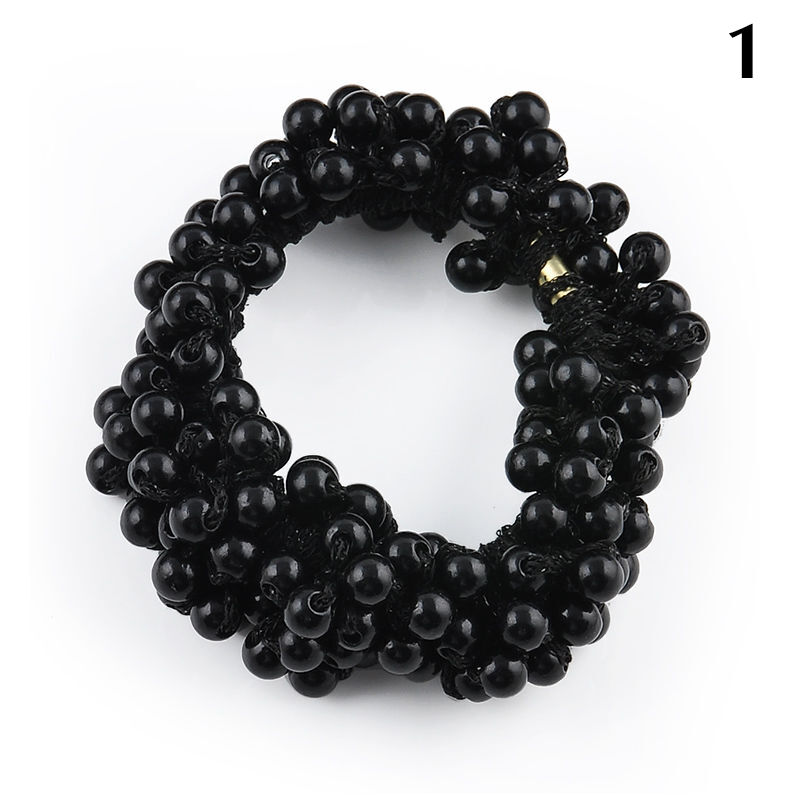 3Pcs Elegant Women Pearls Beads Hair Band Rope Scrunchie Ponytail Jewelry Holder