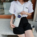 Women Touch Screen Phone Pouch PU Splicing PVC Crossbody Bag (Light Grey)
