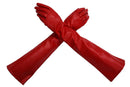 Pair of Stylish Red Solid Color PU Leather Long Gloves For Women Q3E8