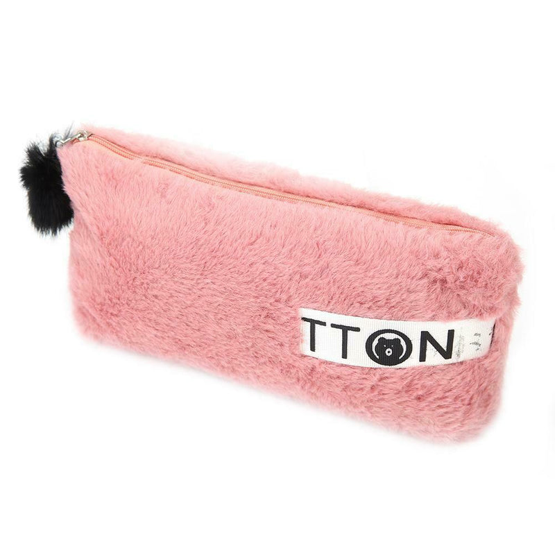 Cute Soft Plush Pen Bag Stationery Cosmetic Pouch Student Supply (Wine Red) A