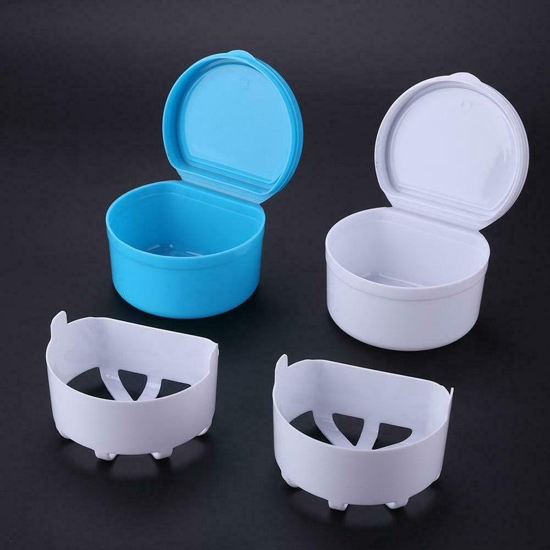 2 Layer Dental False Teeth Bath Box Denture Storage Box Case Container+Hang Net